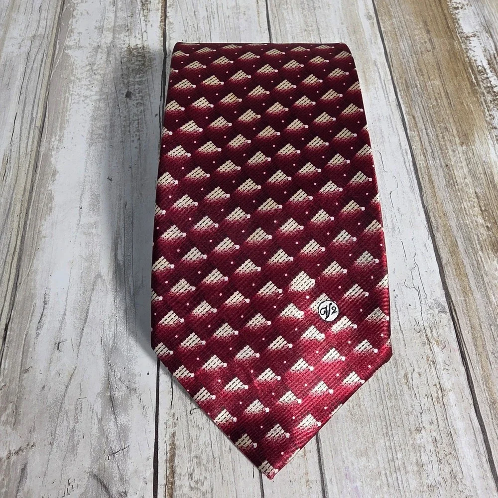 Versace Classic V2 Mens Silk Tie Burgundy Cream Geometric Medusa Logo Italy
